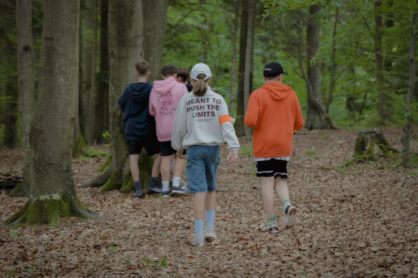 Klasa szkolna na leśnej trasie gry terenowej